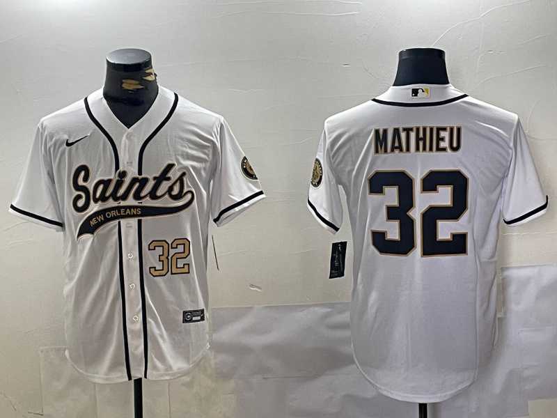 Mens New Orleans Saints #32 Tyrann Mathieu White Cool Base Stitched Baseball Jerseys